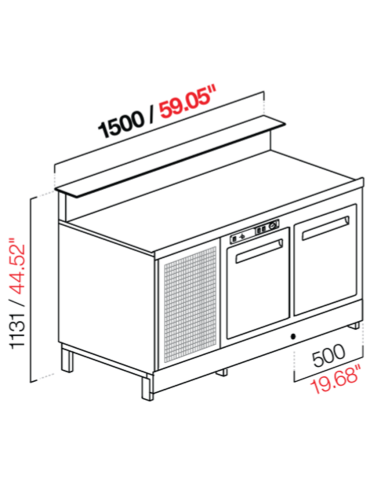 Banco bar - Lineare - Refrigerato - N.2 porte - cm 150 x 68.8 x 113.1 h