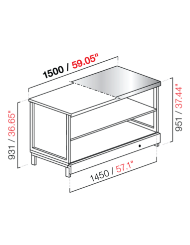 Banco bar - Linear - Neutro - N. 1 compartimento - cm 150 x 68.8 x 95.1/93.1 h