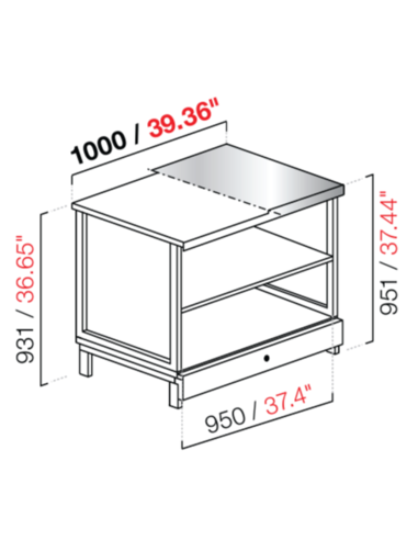 Banco bar - Linear - Neutro - N. 1 compartimento - cm 100 x 68.8 x 95.1/93.1 h