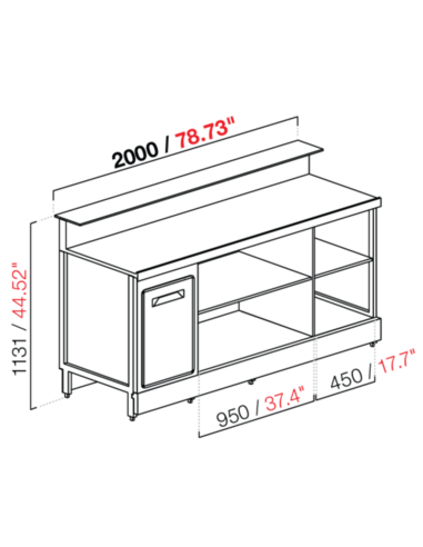 Banco bar - Linear - Neutro - N. 1 door + compartment - cm 200 x 68.8 x 113.1 h