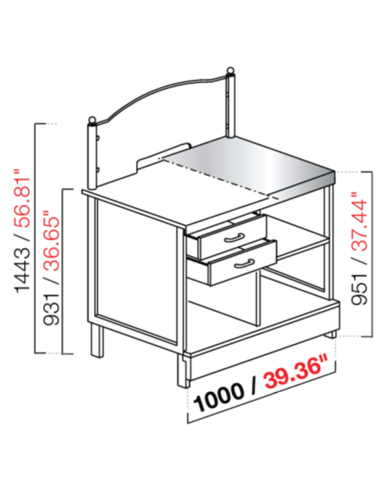 Banco toto/tabacchi - Dimensioni cm 100 x 72.8 x 95.1/93.1 h