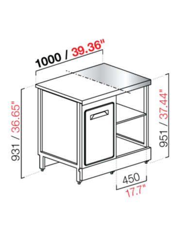 Banco bar - Linear - Neutro - N. 1 compartimento + 1 puerta - cm 100 x 68.8 x 95.1/93.1 h