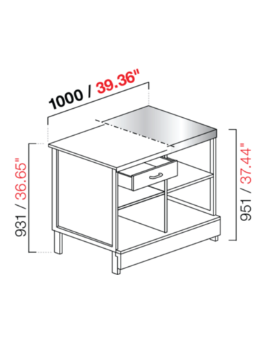 Banco cassa - Dimensioni cm 100 x 68.8 x 95.1/93.1h