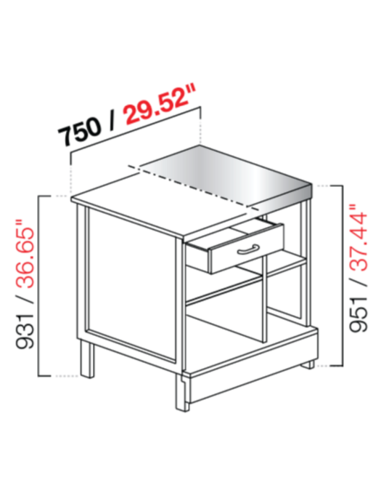 Banco cassa - Dimensioni cm 75 x 68.8 x 95.1/93.1h