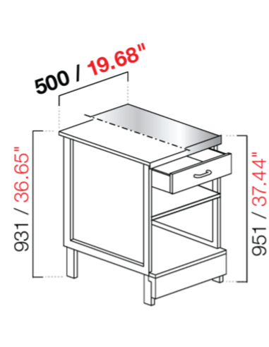 Banco cassa - Dimensioni cm 50 x 68.8 x 95.1/93.1h