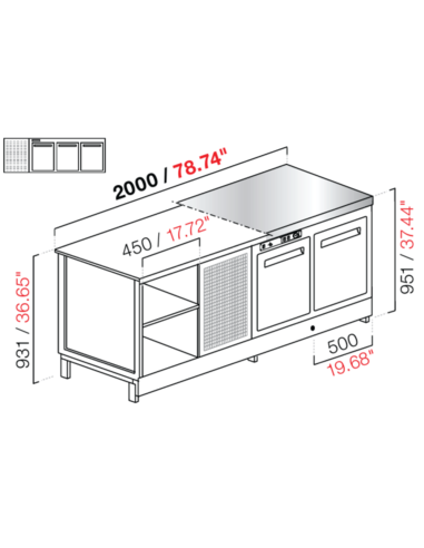 Banco bar - Refrigerado - N. 3 puertas - Acero inoxidable - cm 200 x 68.8 x 95.1 h