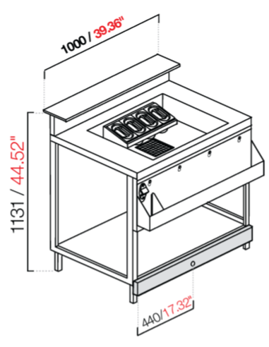 Banco cocktail - Alzatina - Predisposizione bancalina M/G/A - cm 100 x 65 x 113.1 h