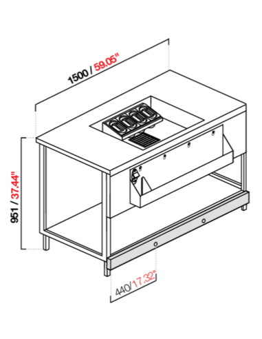 Banco cocktail - Piano in acciaio inox - cm 150 x 65 x 95.1 h