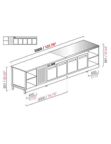 Banco bar - Refrigerado - N. 5 puertas + 1 compartimento - Piso M/G/A- cm 350 x 68.8 x 95.1 h