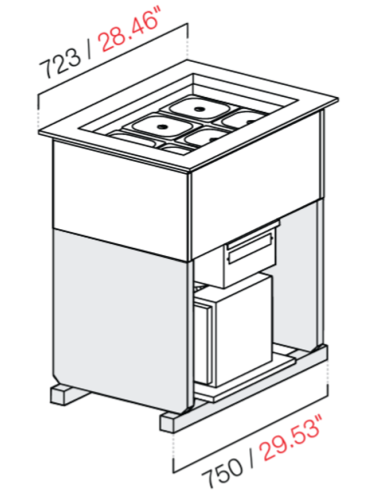 Vasca topping - Da incasso - N.6 x GN 1/6 - cm 72.3 x  53.6 x 81.3 h