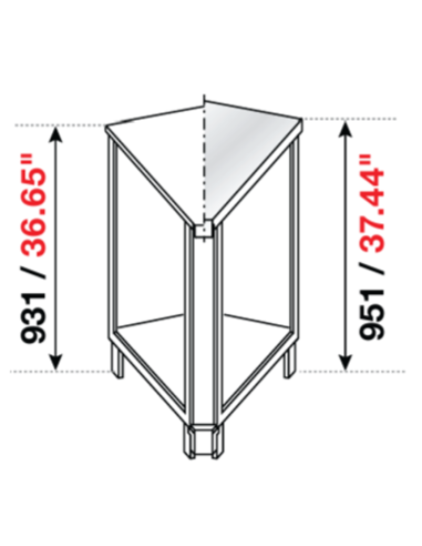 Angolo squadrato 45° - Predisposizione piano M/G/A - cm 72.8 x 32.9 x 93.1 h