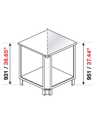 Angolo squadrato 90° - Predisposizione piano M/G/A - cm 76 x 72.8 x 93.1 h