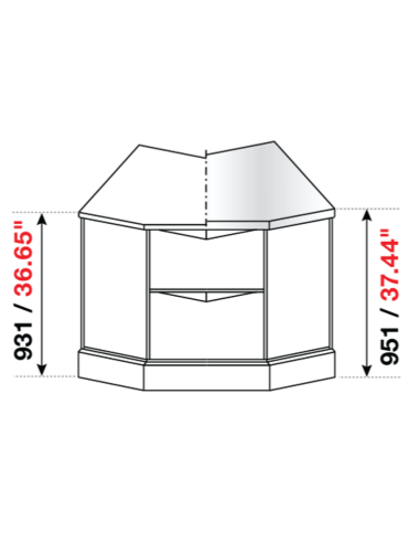 Angolo squadrato 45° - Predisposizione piano M/G/A - cm 72.8 x 26 x 46.8 x 93.1 h