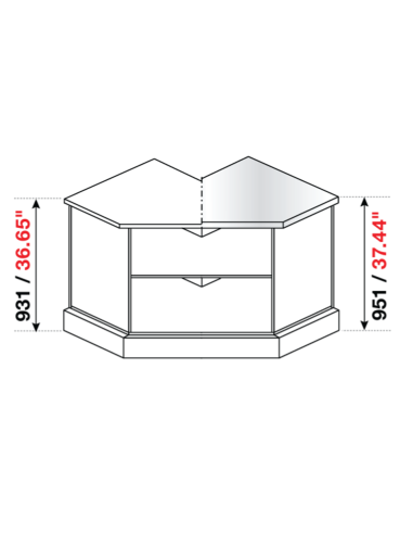 Angolo squadrato 90° - Predisposizione piano M/G/A - cm 72.8 x 45.1 x 82.5 x 93.1 h