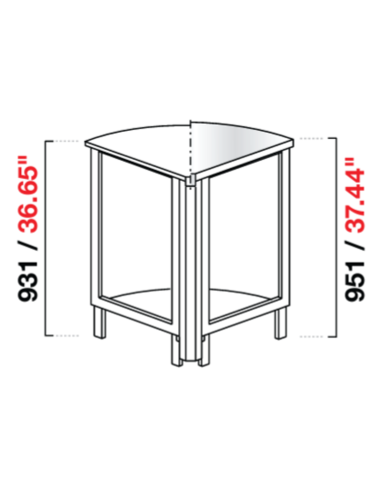 Curved angle 90° - Stainless steel - Dimensions cm 72.8 x 72.8 x 95.1 h