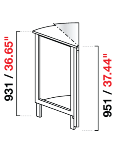 Angolo curvo 45° - Piano inox - Dimensioni cm 72.8 x 72.8 x 95.1 h