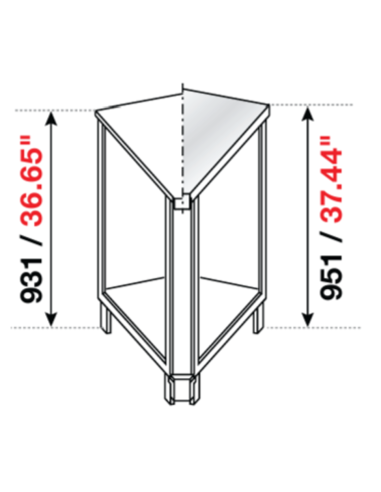 Angolo squadrato 45° - Piano inox - cm 72.8 x 32.9 x 95.1 h