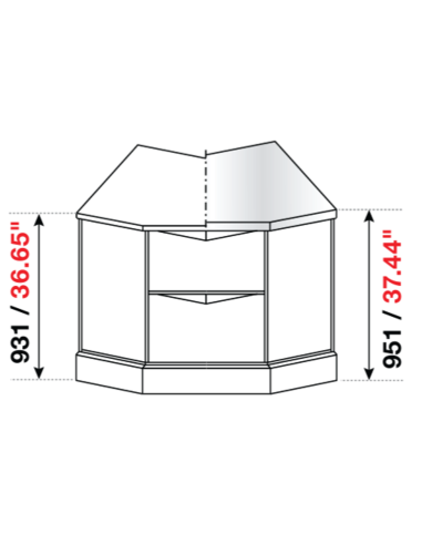 Angolo squadrato 45° - Piano inox - cm 72.8 x 26 x 46.8 x 95.1 h