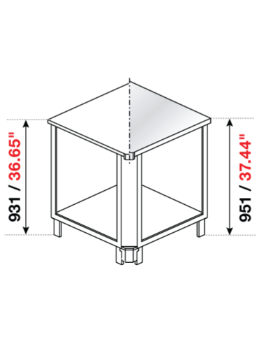 Angolo squadrato 90° - Piano inox - cm 76 x 72.8 x 95.1 h