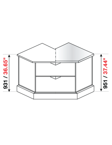 Angolo squadrato 90° - Piano inox - cm 72.8 x 45.1 x 82.5 x 95.1 h