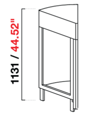 Angolo curvo 45° - Predisposizione piano - Dimensioni cm 68.8 x 68.8 x 113.1 h