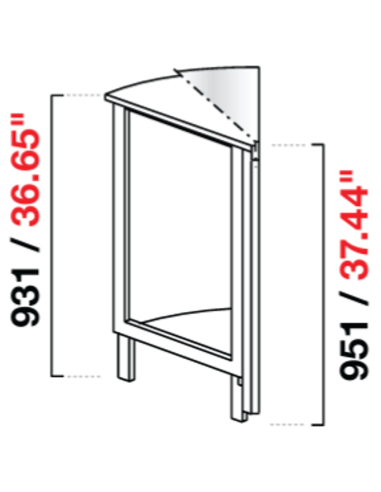 Angolo curvo 45° - Predisposizione piano - Dimensioni cm 72.8 x 72.8 x 93.1 h