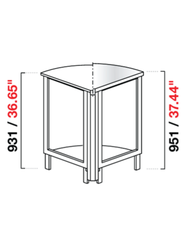 Angolo curvo 90° - Predisposizione piano - Dimensioni cm 72.8 x 72.8 x 93.1 h