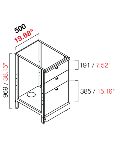 Retro base neutra - N. 3 drawers - cm 50 x 54.6/64.1 x 100 h