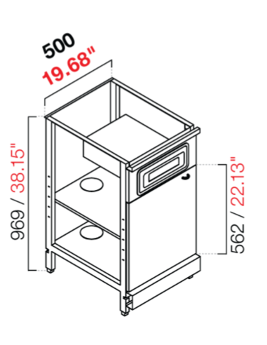 Retro base neutra - Cassetto fund - Anta - cm 50 x 54.6/64.1 x 100 h