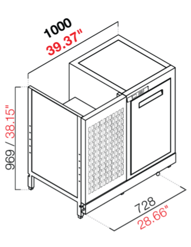 Retro base refrigerada - Temperatura negativo - 18°C - cm 100 x 63.2 x 100 h