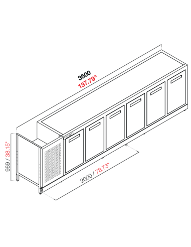 Retro base refrigerata - Temperatura positiva - cm 350 x 63.2 x 100 h