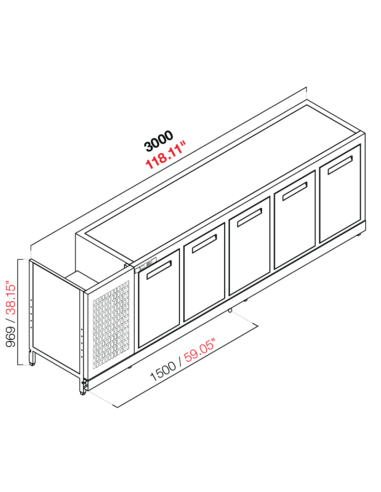 Retro base refrigerada - Temperatura positivo - cm 300 x 63.2 x 100 h