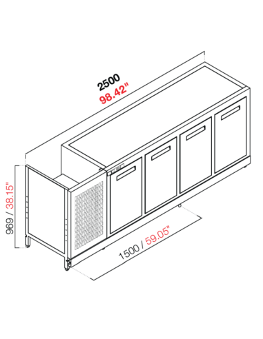 Retro base refrigerated - Temperature positive - cm 250 x 63.2 x 100 h