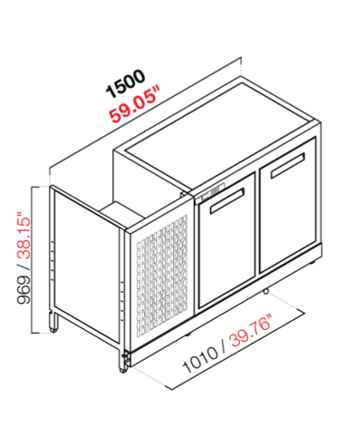 Retro base refrigerata - Temperatura positiva - cm 150 x 63.2 x 100 h