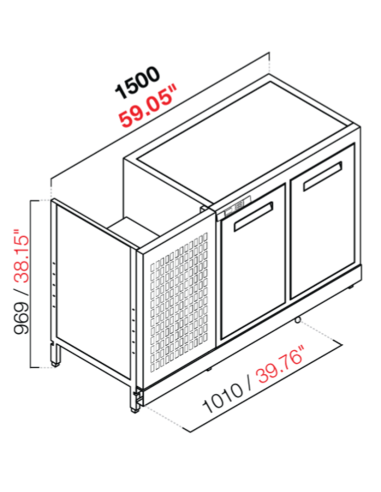 Retro base refrigerada - Temperatura negativo - 18°C - cm 150 x 53.7 x 100 h