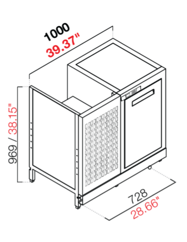 Retro base refrigerada - Temperatura negativo - 18°C - cm 100 x 53.7 x 100 h