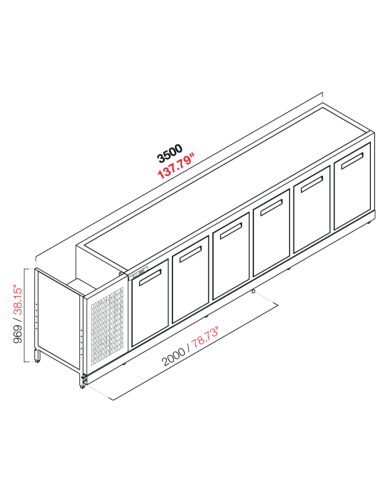 Retro base refrigerada - Temperatura positivo - cm 350 x 53.7 x 100 h