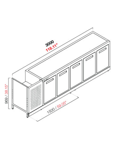 Retro base refrigerada - Temperatura positivo - cm 300 x 53.7 x 100 h