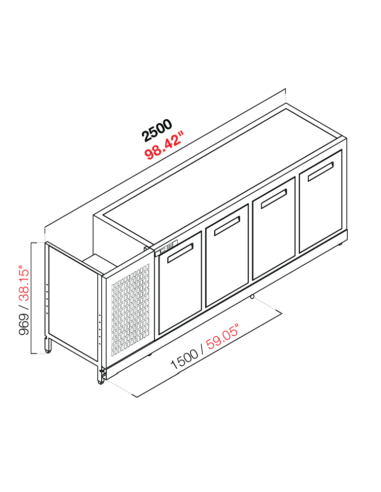 Retro base refrigerada - Temperatura positivo - cm 250 x 53.7 x 100 h