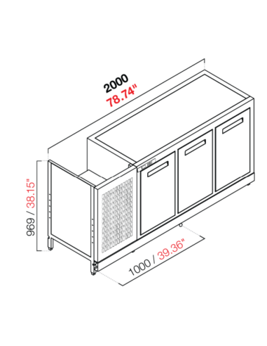 Retro base refrigerada - Temperatura positivo - cm 200 x 53.7 x 100 h