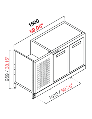 Retro base refrigerated - Temperature positive - cm 150 x 53.7 x 100 h