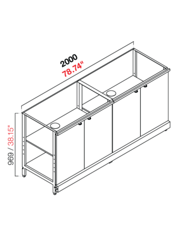 Retro base neutra - N.4 doors - cm 200 x 39.6/54.6/64.1 x 100 h