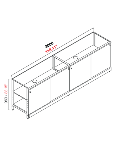 Neutra base retro - puertas correderas - cm 300 x 39.6/54.6/64.1 x 100 h