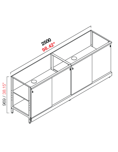 Neutra base retro - puertas correderas - cm 250 x 39.6/54.6/64.1 x 100 h