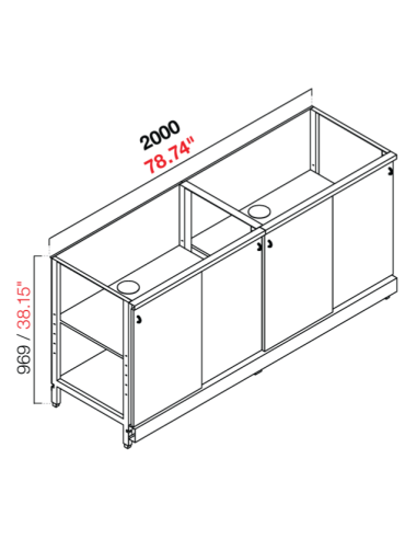 Neutra base retro - puertas correderas - cm 200 x 39.6/54.6/64.1 x 100 h