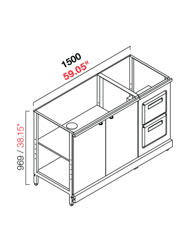 Neutra base retro - Frontal y doble tolva - cm 150 x 54.6/64.1 x 100 h