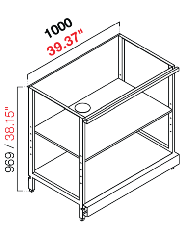 Retro base neutra - Stainless steel - cm 100 x 39.6/54.6/64.1 x 100 h