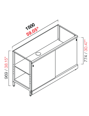 Neutra base retro - puertas correderas - cm 150 x 39.6/54.6/64.1 x 100 h