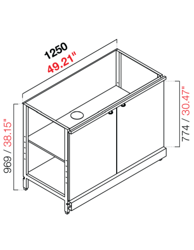 Retro base neutra - N.2 ante - cm 125 x 39.6/54.6/64.1 x 100 h