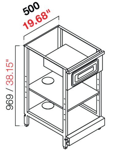 Retro base neutra - Cassetto fondi - cm 50 x 54.6/64.1 x 100 h